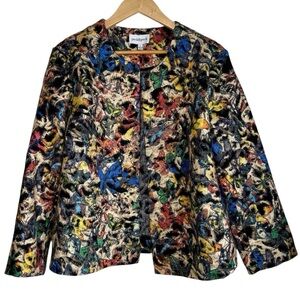 Butterfly Print Jacket Cardigan Womens Large Peck & Peck Eclectic Artsy Colorful